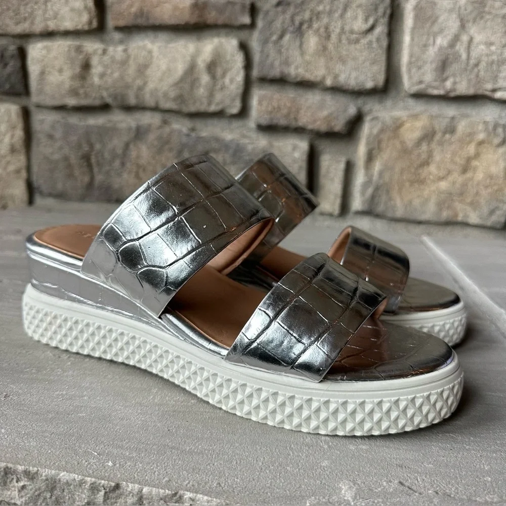 Aerosoles Zeff Wedge Sandal Metallic‎ Silver Slides 9.5